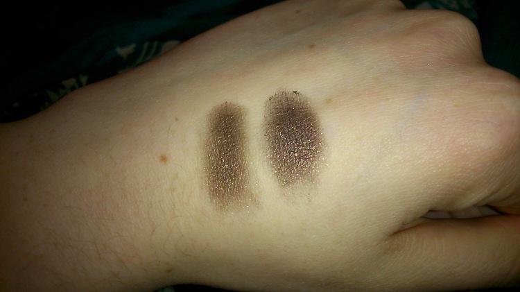 {Left} Urban Decay Naked 1 in "Hustle" {Right} W7 second last shade on the right